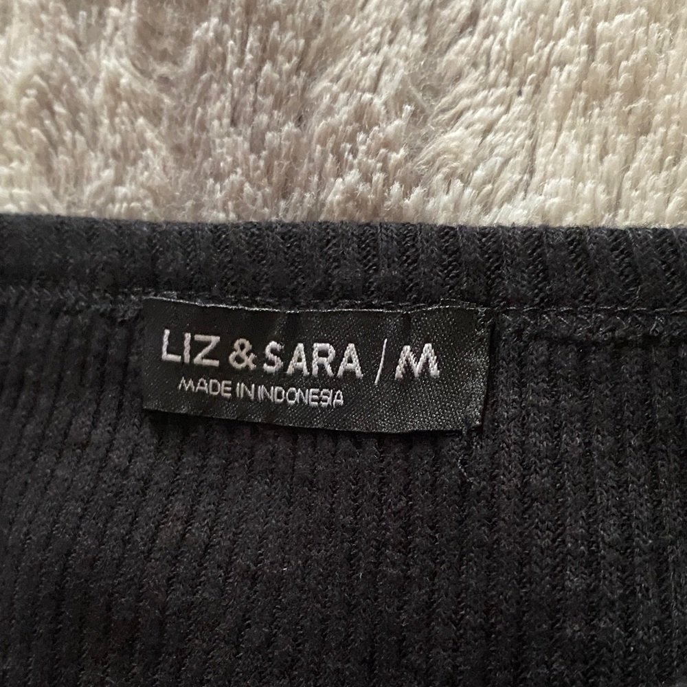 4/$30 Off-Shoulder Black Ribbed Long Sleeve Top - Picture 2 of 2